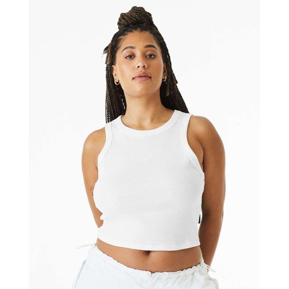 Women�'s Micro Rib Racer Tank / Solid White Blend - Picture 5 of 7